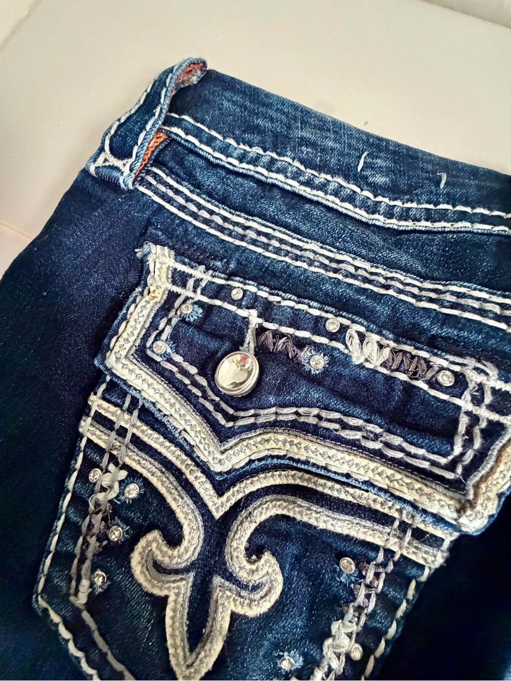 Rock Revival Jeans Womens Size 26 Kai Skinny Y2K Dark Blue Denim Embellished - Picture 6 of 13
